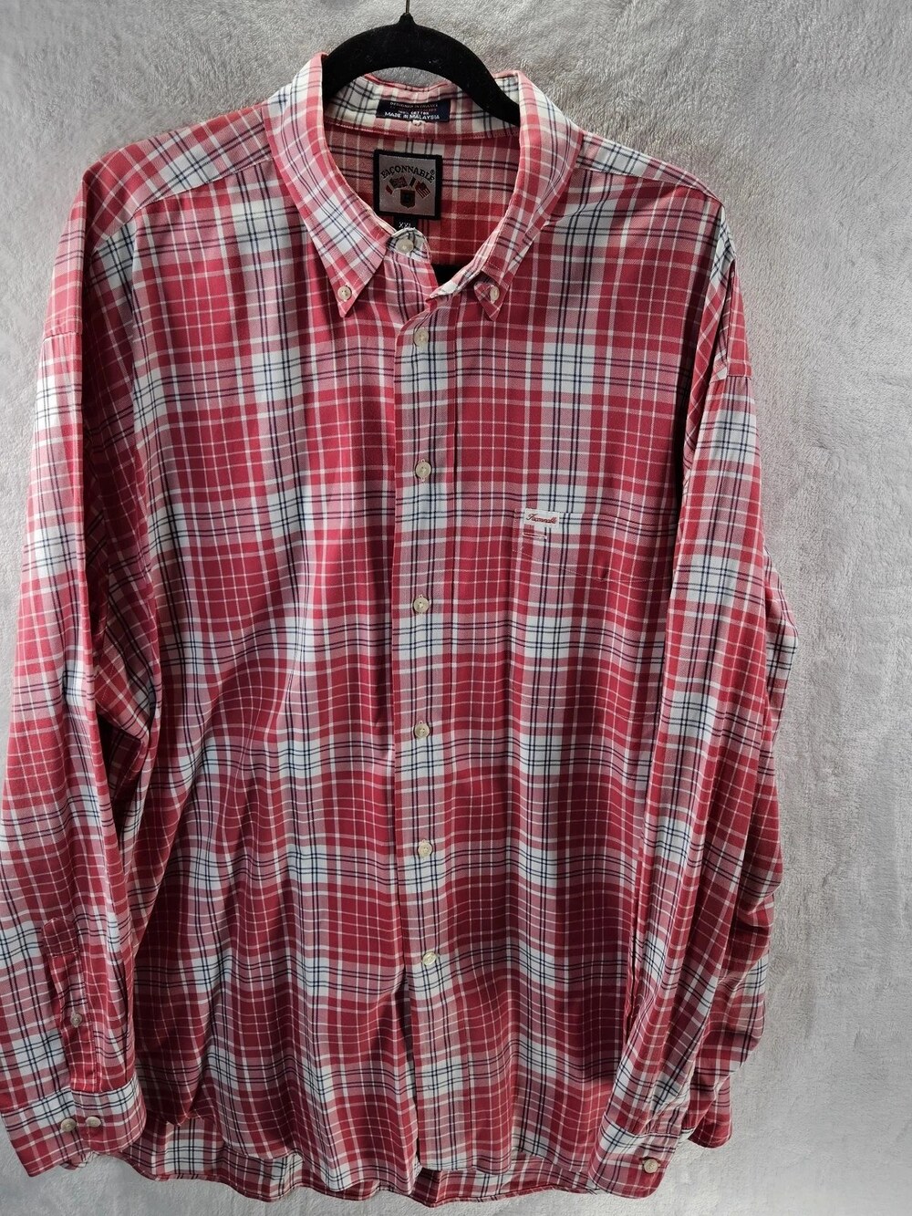 Faconnable Plaid Button-Down Shirt Men's Red White Navy Size XXL